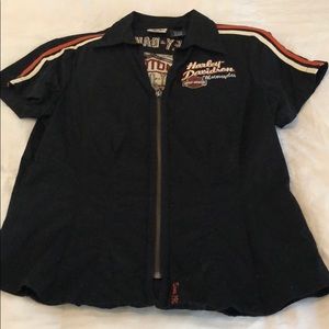 Harley Davidson zip up stretch short sleeve shirt